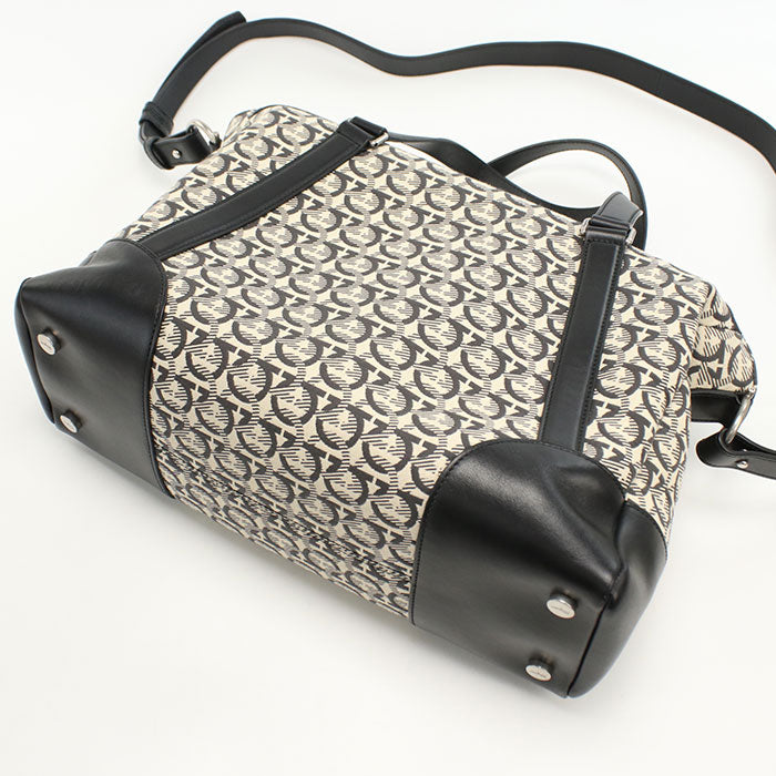 FERRAGAMO Gancini Jacquard Boston Bag, Tote Bag, Shoulder Bag - Black