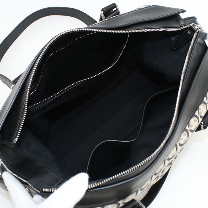 FERRAGAMO Gancini Jacquard Boston Bag, Tote Bag, Shoulder Bag - Black