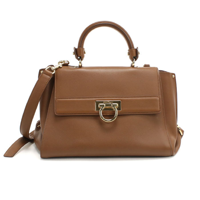 Ferragamo Sofia Gancini Calfskin Handbag/Shoulder Bag - Brown