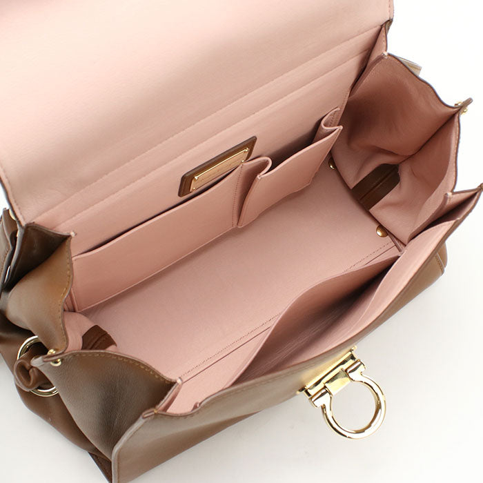 Ferragamo Sofia Gancini Calfskin Handbag/Shoulder Bag - Brown