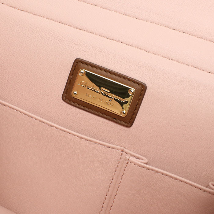 Ferragamo Sofia Gancini Calfskin Handbag/Shoulder Bag - Brown