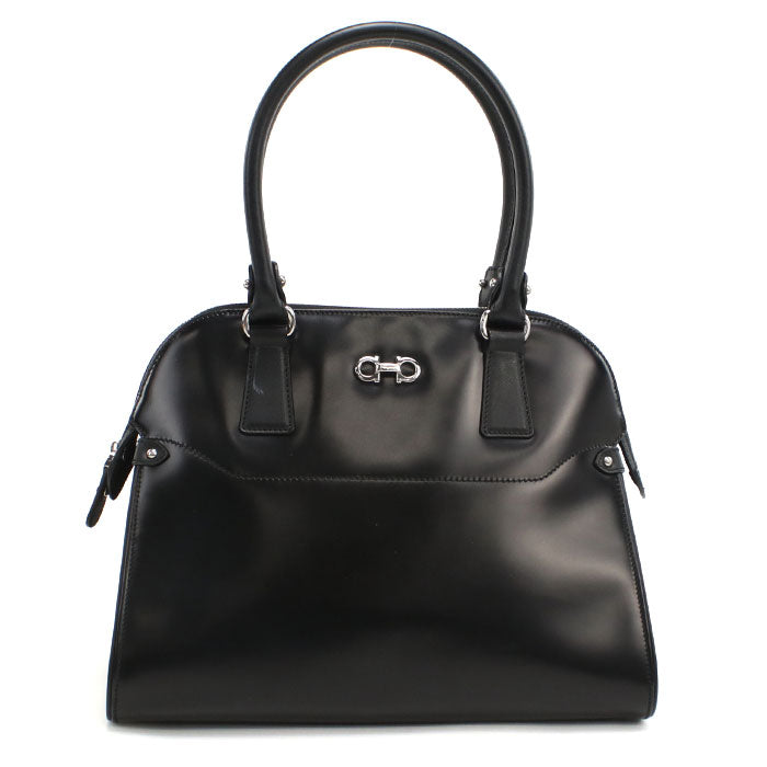 FERRAGAMO Gancini Calf Leather Handbag - Black