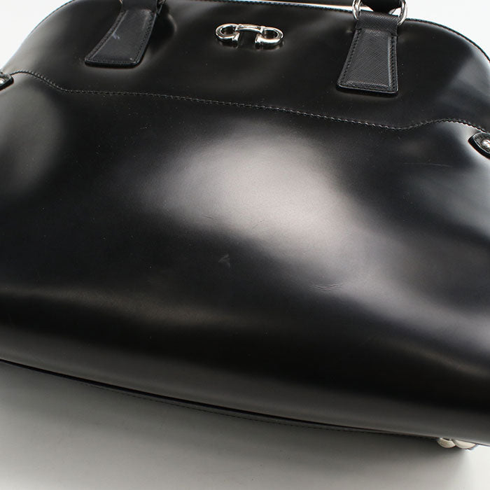 FERRAGAMO Gancini Calf Leather Handbag - Black