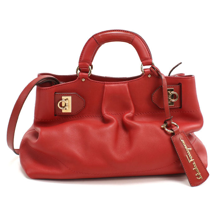 FERRAGAMO Gancini Calf Leather Handbag/Shoulder Bag - Red