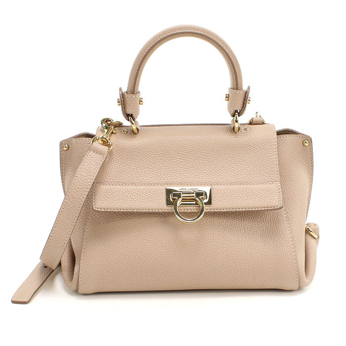 FERRAGAMO Sofia Gancini Calfskin Handbag/Shoulder Bag - Beige