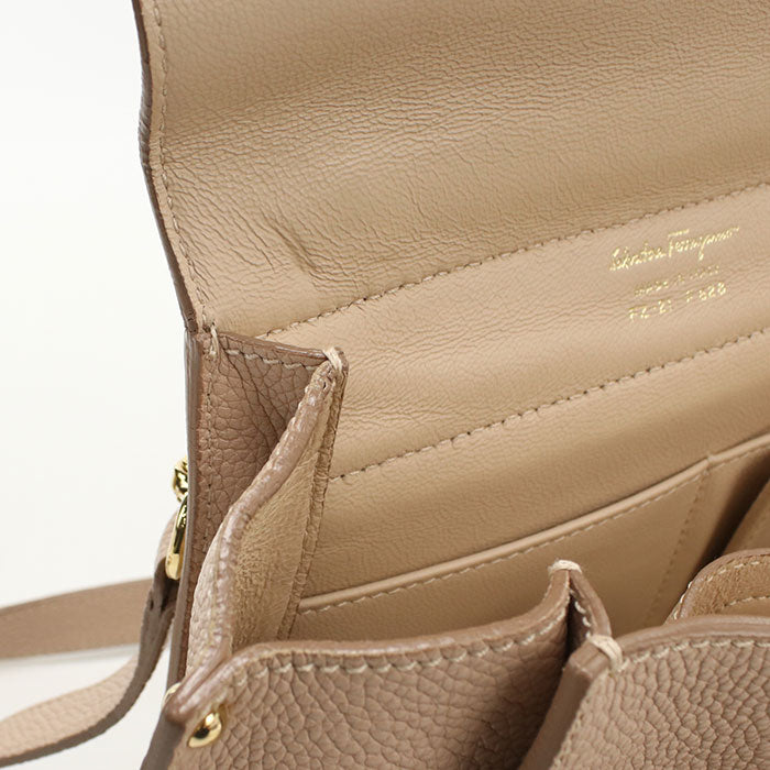 FERRAGAMO Sofia Gancini Calfskin Handbag/Shoulder Bag - Beige