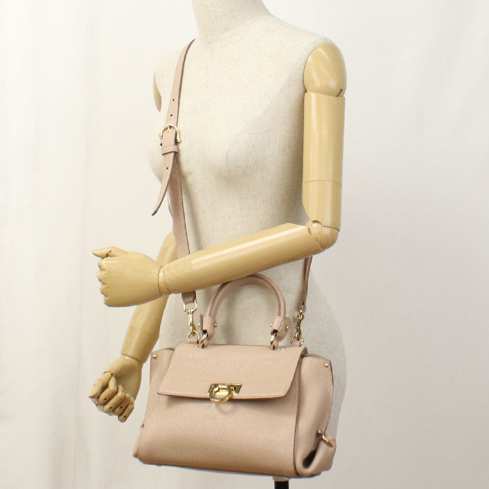 FERRAGAMO Sofia Gancini Calfskin Handbag/Shoulder Bag - Beige