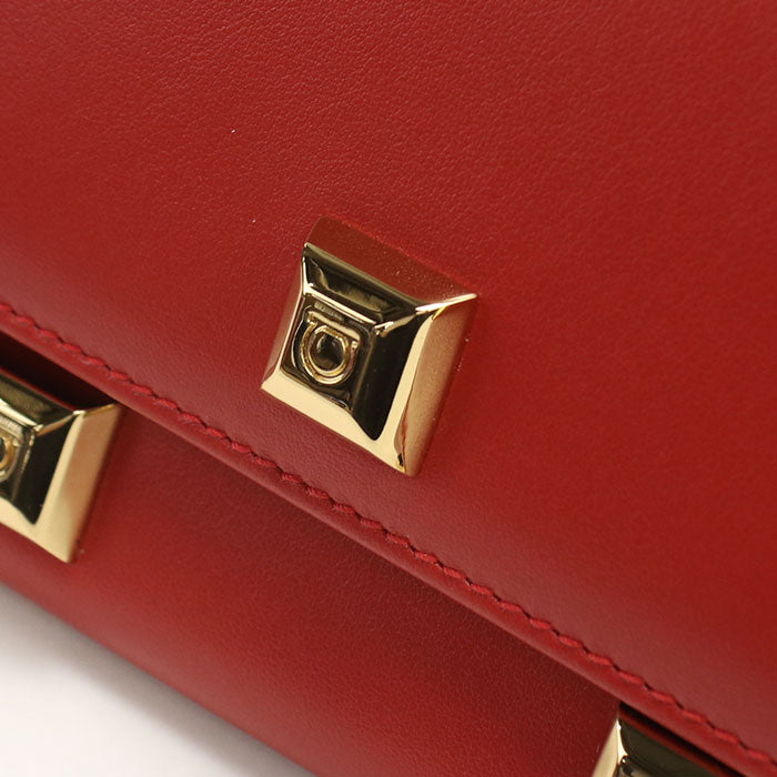 Ferragamo Gancini Studded Calf Leather Bi-fold Long Wallet - Red