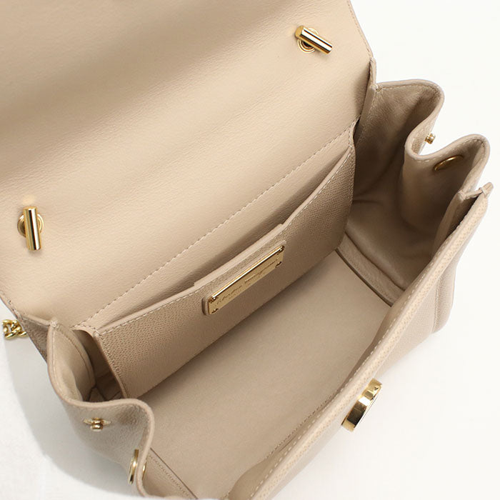 Ferragamo Vara Ribbon Calf Leather Top Handle Handbag Shoulder Bag - Beige