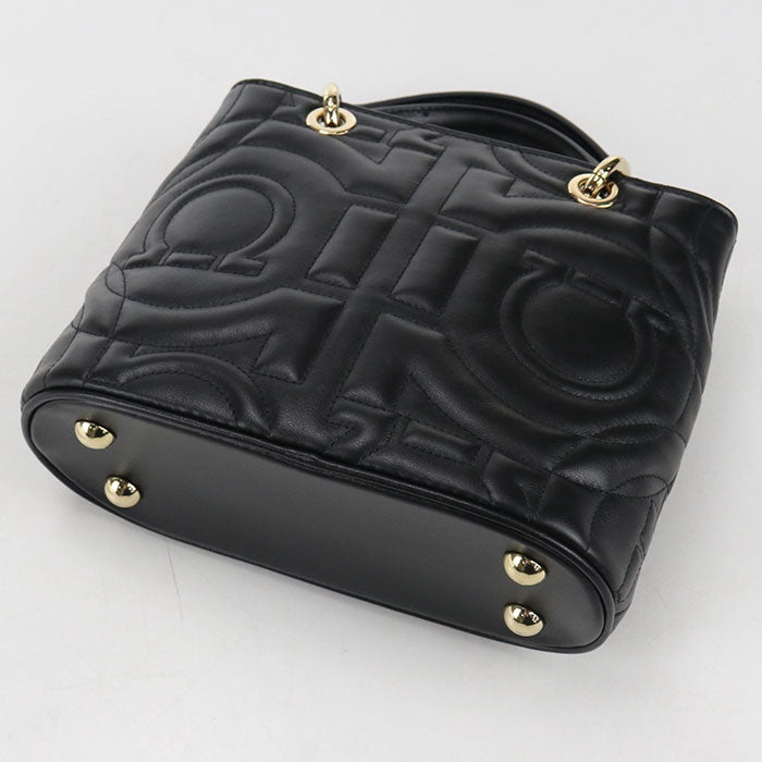 Ferragamo Gancini Matelassé Calf Leather Top Handle Handbag - Black