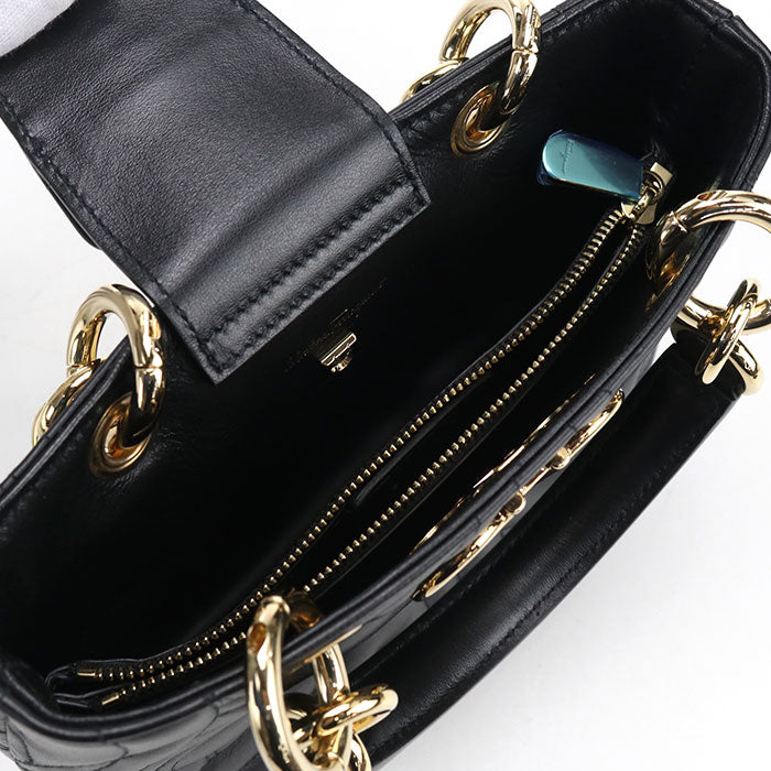 Ferragamo Gancini Matelassé Calf Leather Top Handle Handbag - Black