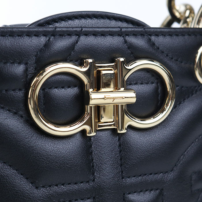 Ferragamo Gancini Matelassé Calf Leather Top Handle Handbag - Black