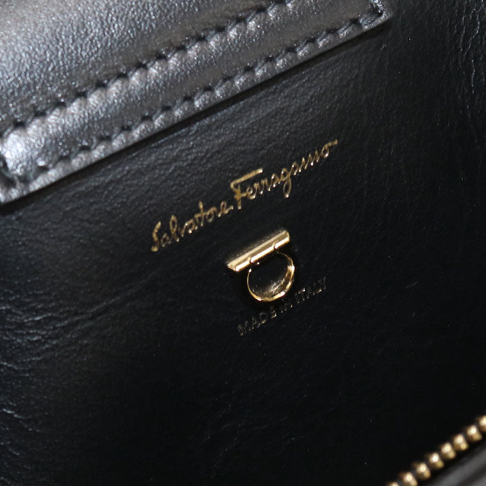 Ferragamo Gancini Matelassé Calf Leather Top Handle Handbag - Black
