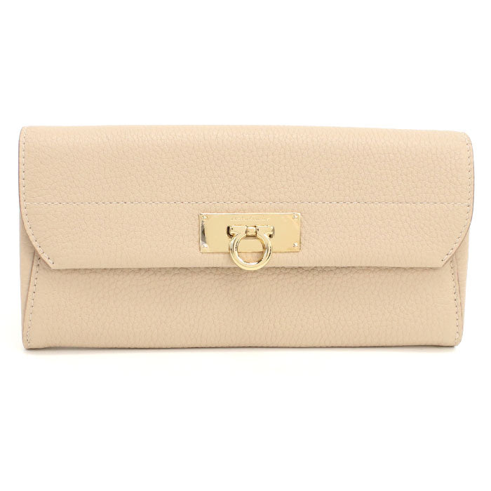 Ferragamo Wanda Gancini Calf Leather Bi-fold Long Wallet - Beige