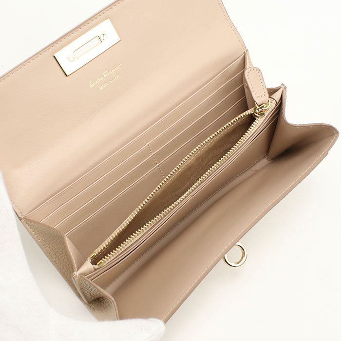 Ferragamo Wanda Gancini Calf Leather Bi-fold Long Wallet - Beige
