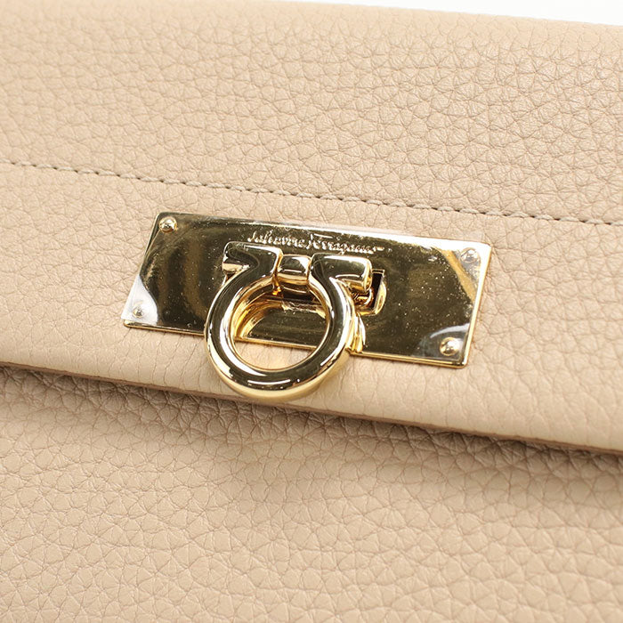 Ferragamo Wanda Gancini Calf Leather Bi-fold Long Wallet - Beige