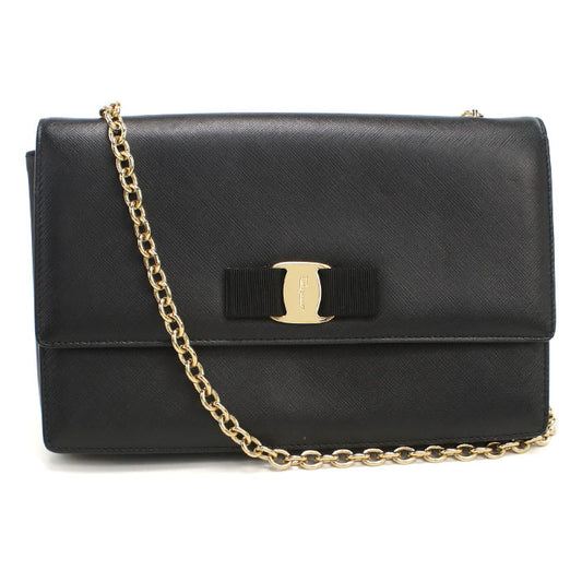 Ferragamo ヴァラ リボン カーフスキン チェーンショルダーバッグ - ブラック