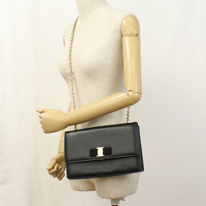 Ferragamo ヴァラ リボン カーフスキン チェーンショルダーバッグ - ブラック