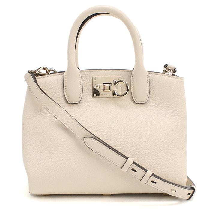 Ferragamo ステューディオ ボックス ガンチーニ カーフレザー ハンドバッグ ショルダーバッグ - ホワイト