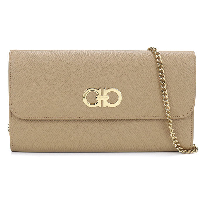 Ferragamo ガンチーニ カーフスキン チェーンウォレット ショルダーバッグ - ベージュ