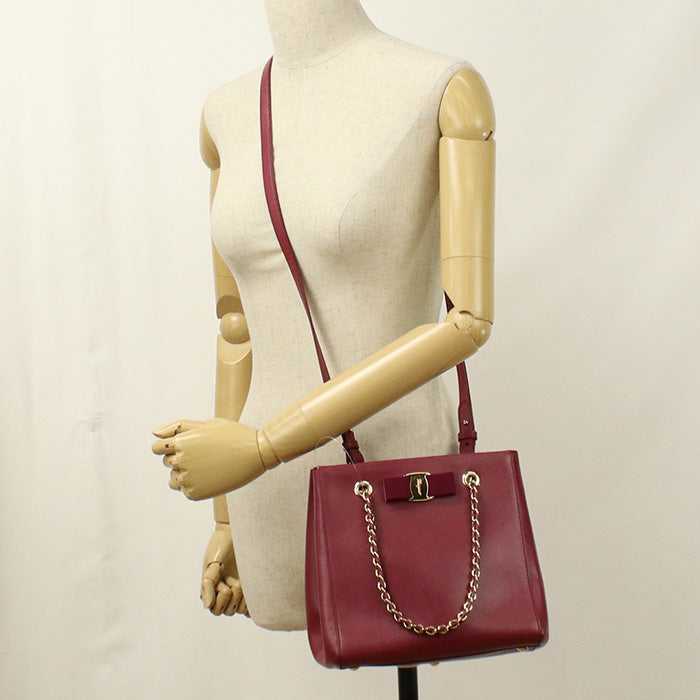 FERRAGAMO【フェラガモ】 21 E998 2WAY チェーン ヴァラリボン トートバッグ カーフ レディース