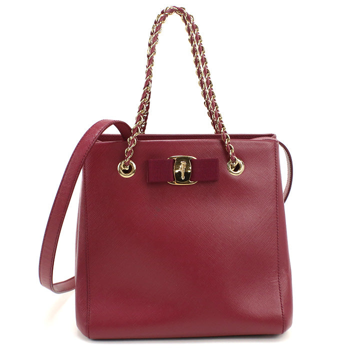 FERRAGAMO【フェラガモ】 21 E998 2WAY チェーン ヴァラリボン トートバッグ カーフ レディース