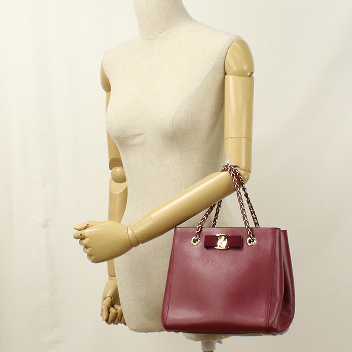 FERRAGAMO【フェラガモ】 21 E998 2WAY チェーン ヴァラリボン トートバッグ カーフ レディース