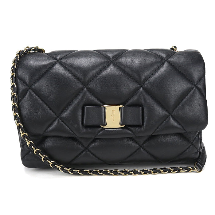 FERRAGAMO【フェラガモ】 21 E767 チェーン ヴァラリボン ショルダーバッグ カーフ レディース