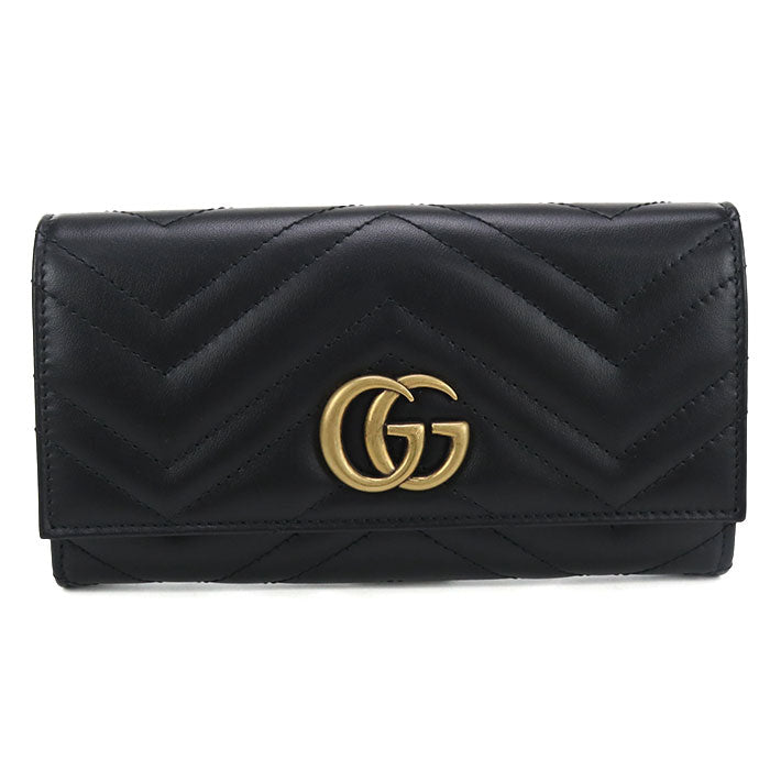 GUCCI Double G Continental Leather Long Compact Wallet - Black
