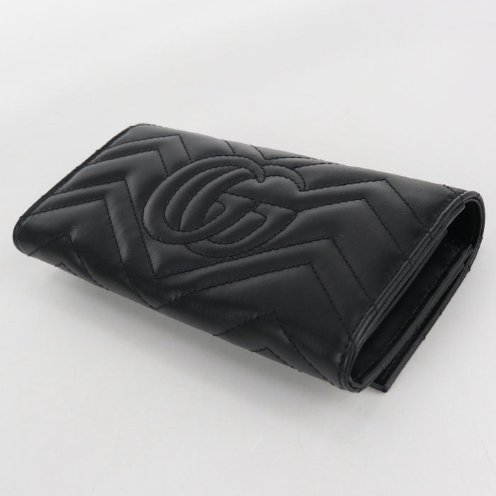 GUCCI Double G Continental Leather Long Compact Wallet - Black