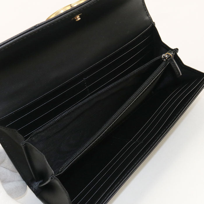 GUCCI Double G Continental Leather Long Compact Wallet - Black