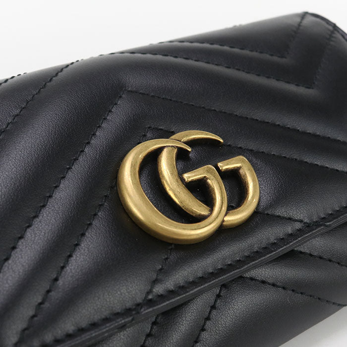 GUCCI Double G Continental Leather Long Compact Wallet - Black