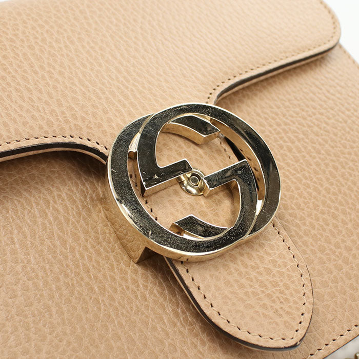 GUCCI Interlocking G Leather Chain Shoulder Bag - Beige