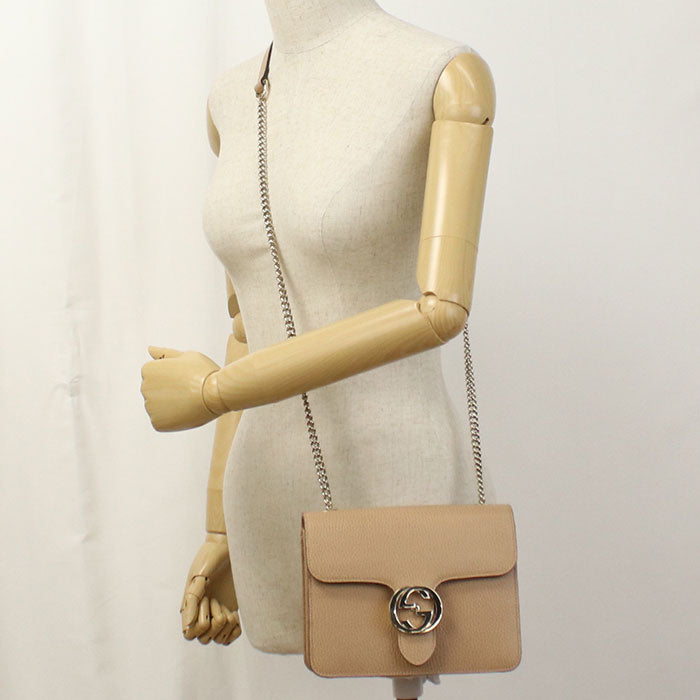 GUCCI Interlocking G Leather Chain Shoulder Bag - Beige