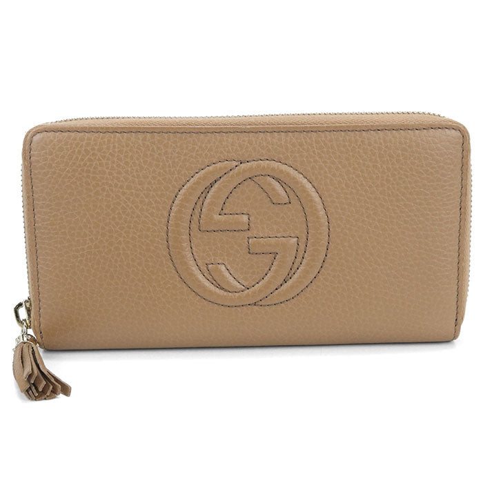 GUCCI Interlocking G Soho Zip-Around Grained Leather Long Wallet - Beige