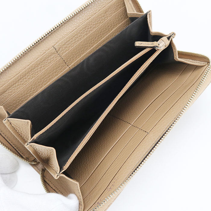 GUCCI Interlocking G Soho Zip-Around Grained Leather Long Wallet - Beige