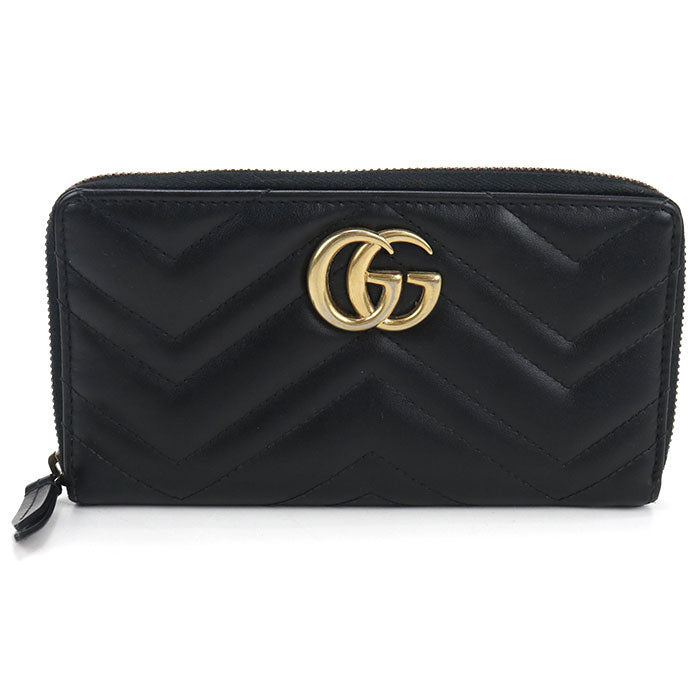GUCCI GG Marmont Round Zip Leather Long Wallet - Black