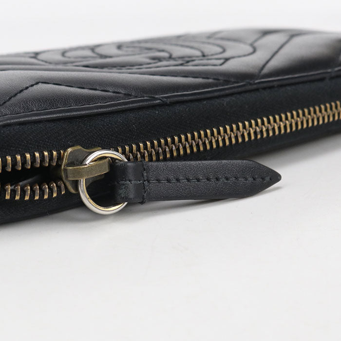 GUCCI GG Marmont Round Zip Leather Long Wallet - Black