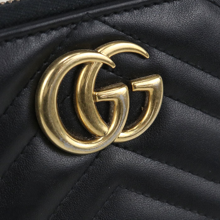 GUCCI GG Marmont Round Zip Leather Long Wallet - Black