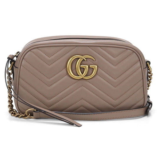 GUCCI GGマーモント スモール カメラバッグ キルティングレザー ショルダーバッグ - ベージュ