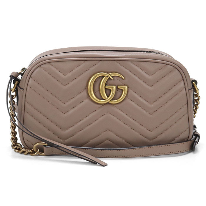 GUCCI GGマーモント スモール カメラバッグ キルティングレザー ショルダーバッグ - ベージュ