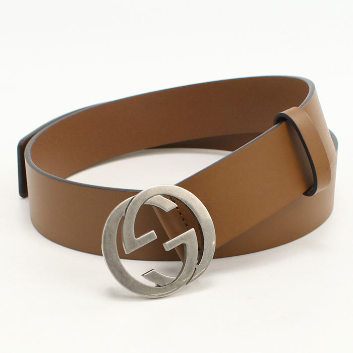 GUCCI インターロッキングG レザー ベルト - ブラウン