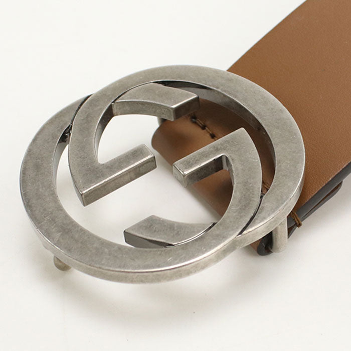 GUCCI インターロッキングG レザー ベルト - ブラウン