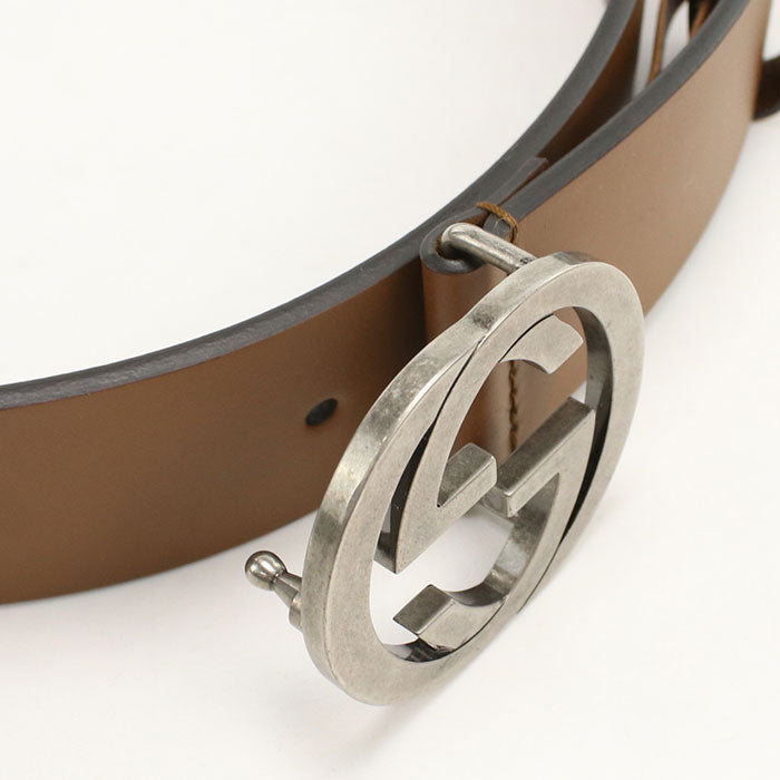 GUCCI インターロッキングG レザー ベルト - ブラウン