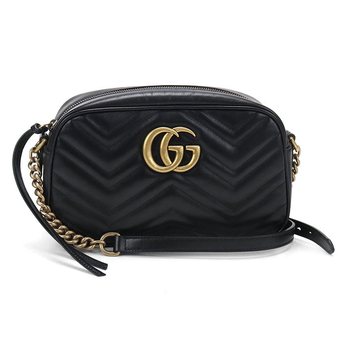 GUCCI GGマーモント スモール カメラバッグ キルティングレザー ショルダーバッグ - ブラック