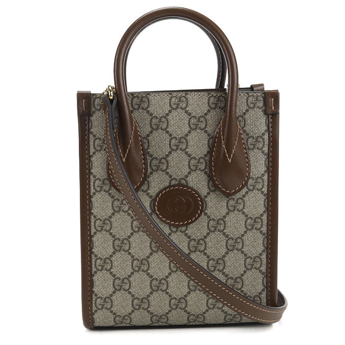 GUCCI インターロッキングG GGスプリーム キャンバス ハンドバッグ ショルダーバッグ - ベージュ