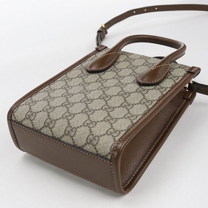 GUCCI インターロッキングG GGスプリーム キャンバス ハンドバッグ ショルダーバッグ - ベージュ