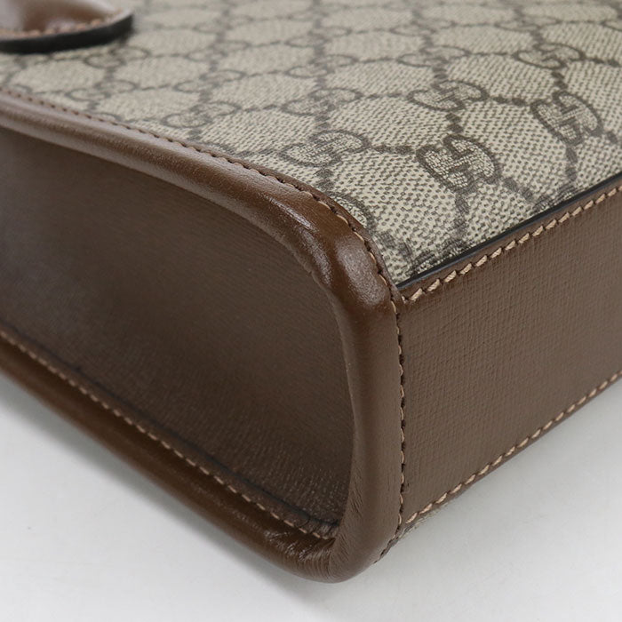 GUCCI インターロッキングG GGスプリーム キャンバス ハンドバッグ ショルダーバッグ - ベージュ