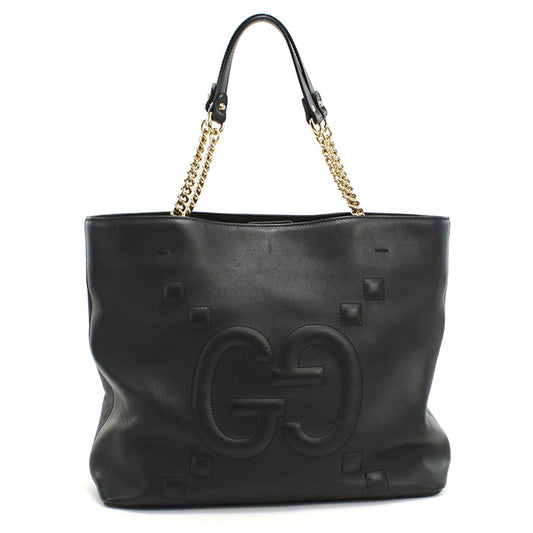 GUCCI GGエンボス カーフレザー チェーン トートバッグ - ブラック