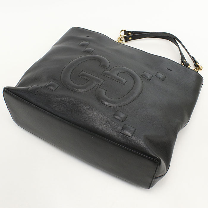 GUCCI GGエンボス カーフレザー チェーン トートバッグ - ブラック